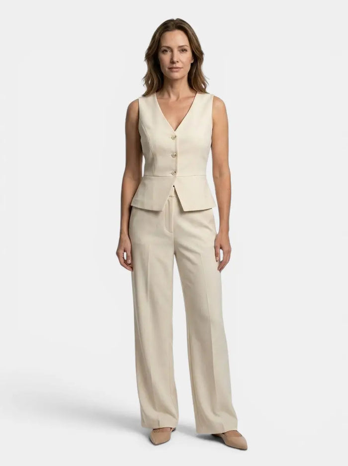 Women's tailored viscose wide-leg trouser and V-neck waistcoat set by LondonLaneStore, stylish and elegant for sophisticated looks.