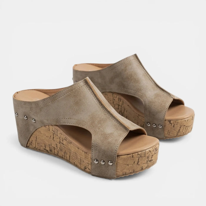Women’s textured open toe platform wedge sandals by LondonLaneStore, featuring a casual summer style with a comfortable wedge heel.