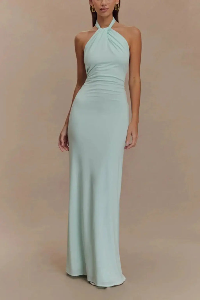 Women's twisted knot open-back maxi dress by LondonLaneStore featuring a sleek bodycon silhouette and elegant design.