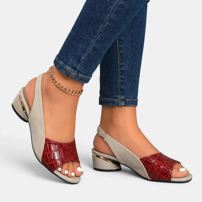 Women's two-tone leather sandals with open-toe slingback design, stylish and comfortable footwear by LondonLaneStore.