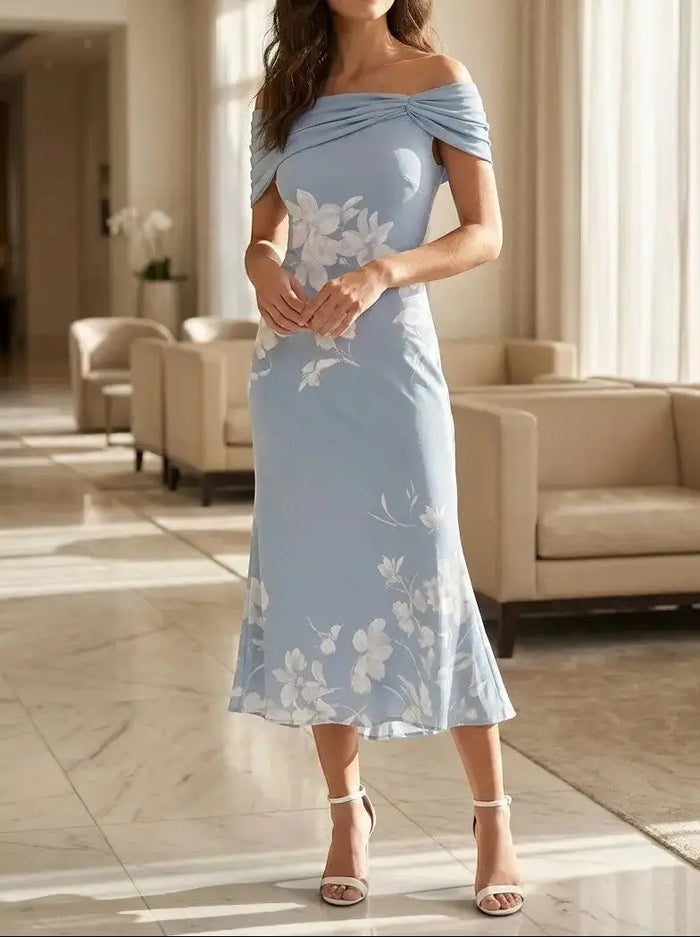 Women’s unique print midi dress from LondonLaneStore featuring elegant, soft, breathable fabric perfect for summer wear.