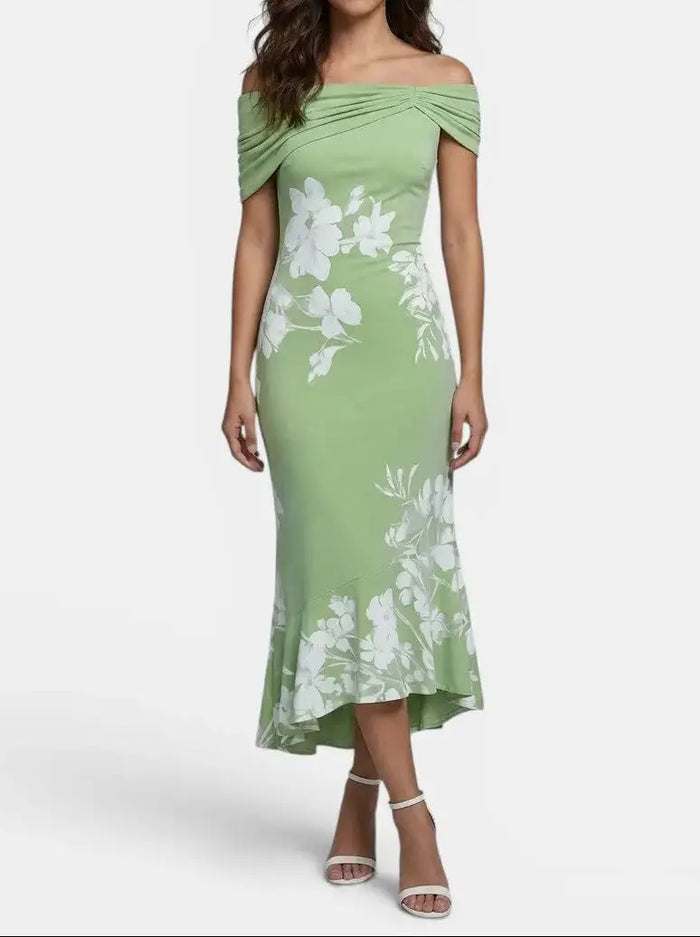 Women's unique print midi dress by LondonLaneStore featuring an elegant, soft, breathable fabric ideal for summer wear.