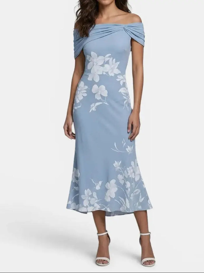 Women's unique print midi dress by LondonLaneStore, elegant soft breathable summer dress with floral pattern and flowing silhouette.