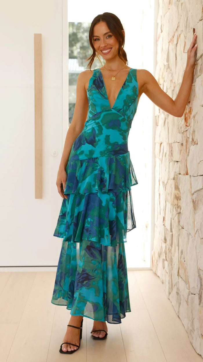 Women’s viscose maxi dress by LondonLaneStore featuring a flowing, tiered design perfect for summer with graceful movement.