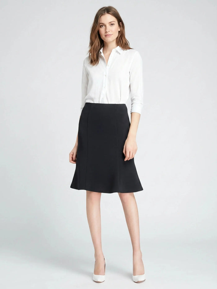 Woven A-line midi skirt for women with flared design, elastic waist, perfect for casual or office wear, by LondonLaneStore.