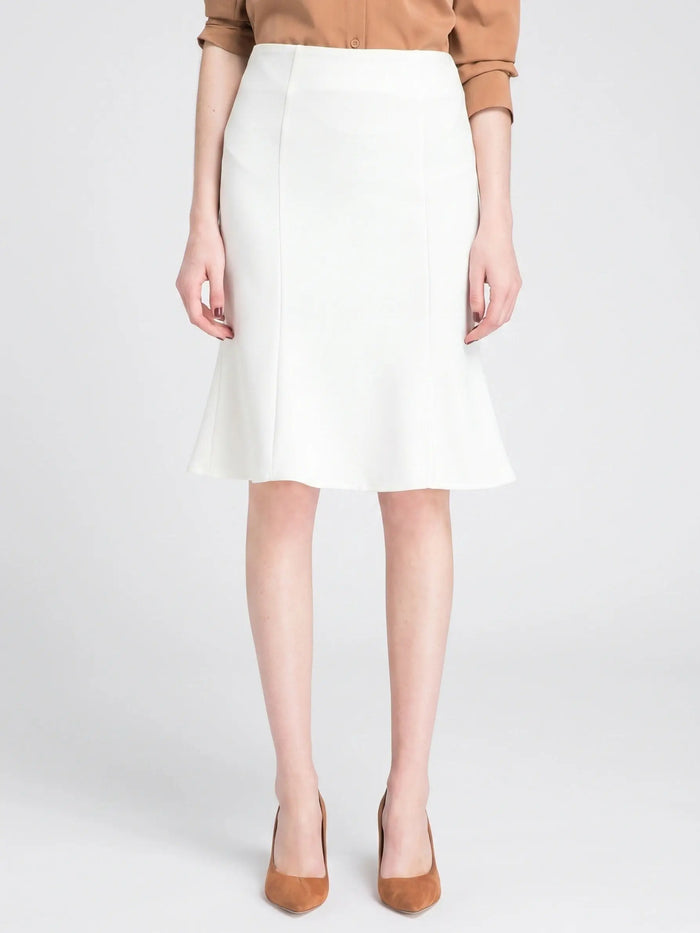 Women's woven A-line midi skirt with flared design and elastic waist, perfect for casual or office wear.