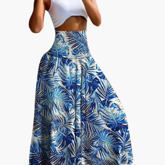 Women's woven A-line skirt by LondonLaneStore featuring a comfortable long pull-on style with pockets and a stylish, flowing design.
