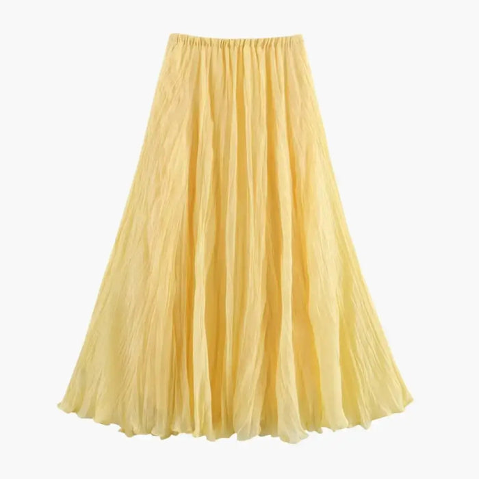 Woven pleated maxi skirt for women with a structured design and long hemline, showcasing elegant fashion style from LondonLaneStore.
