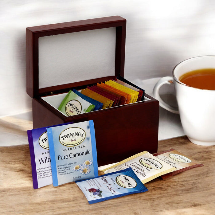 WOOD BOX: Lined Tea Bags Wood Box with printed tile lid - Opera "Angel and Cherubs" by Raphael