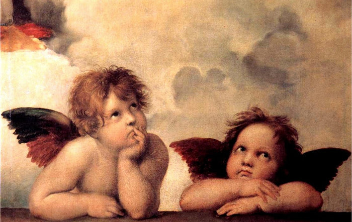 WOOD BOX: Lined Tea Bags Wood Box with printed tile lid - Opera "Angel and Cherubs" by Raphael