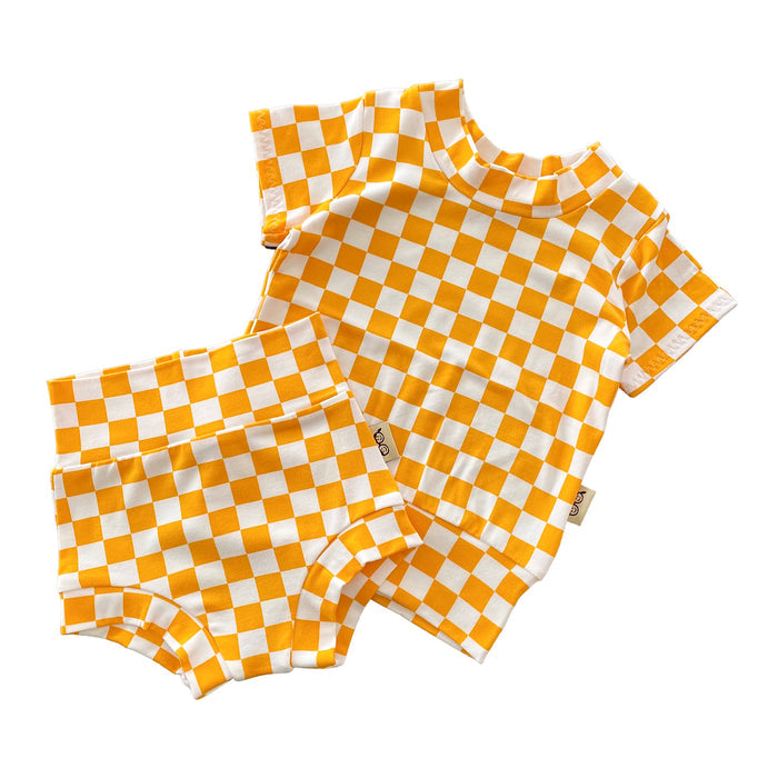 Yellow Retro Checkered Summer Lounge Set